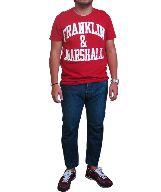 FRANKLIN&MARSHALL赤Tシャツコーデ